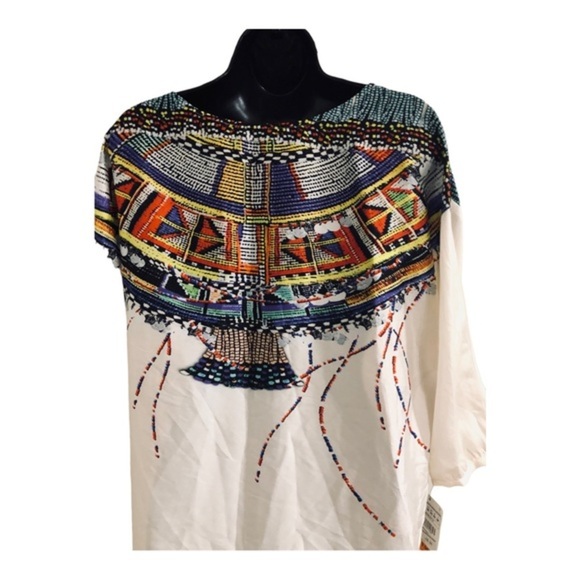 Zara ivory multicolor masai pattern look mid sleeve tunic style shirt dress sz M - Picture 9 of 17